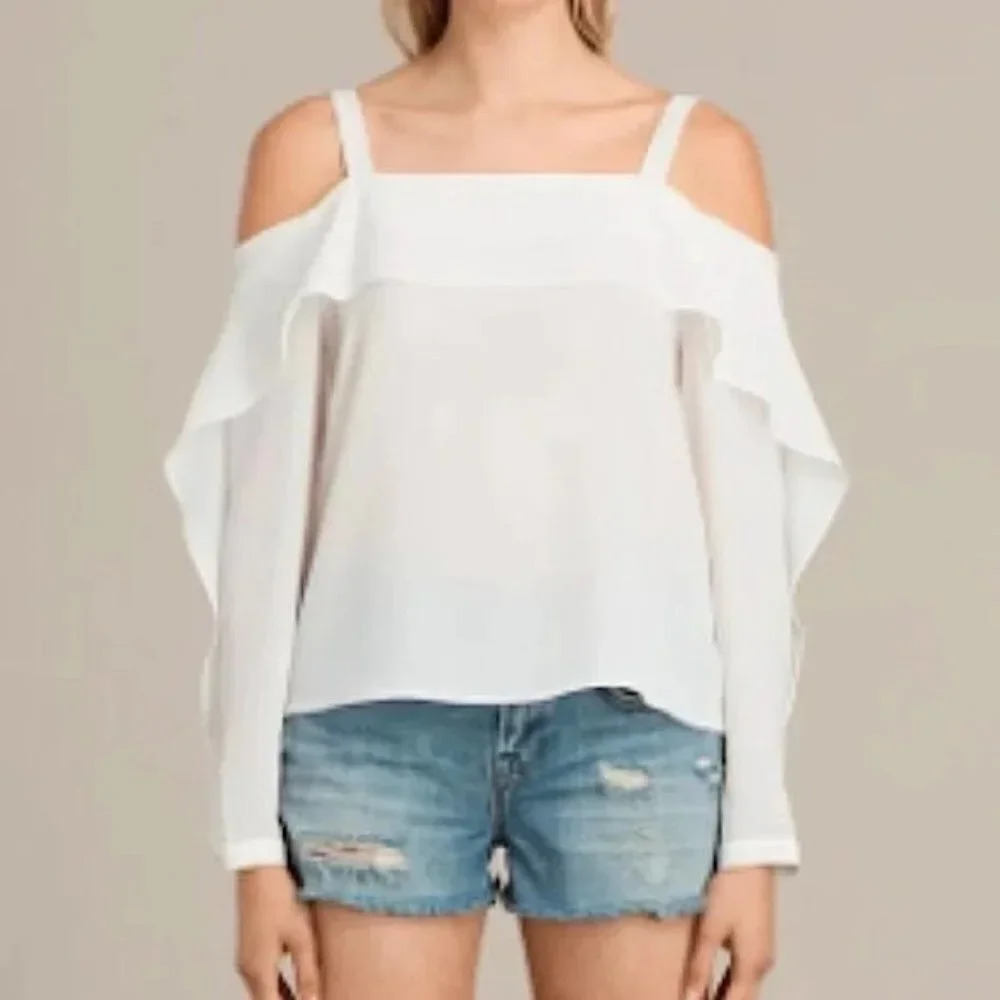 All Saints Cream Cold Shoulder Khan Blouse Top Size M